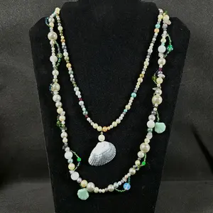 Mermaid-core Pearl and Shell Necklace with Colorful Beads and Seashell Pendant