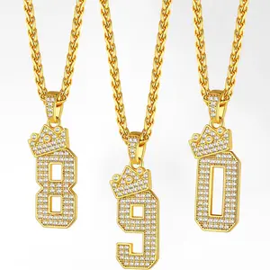 U7 Zircon Crown Number Necklace punk Zirconia Pendant Necklace Jewelry For Men and Women