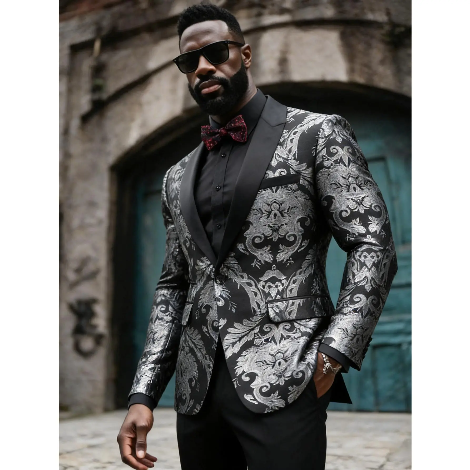 Men's 2-Piece Floral Paisley Formal Wear Suit - Long Sleeve Dinner Jacket & Pants Set, Menswear Outfit for Groom Wedding Prom, Men's Outfit Sets, Party Outfits