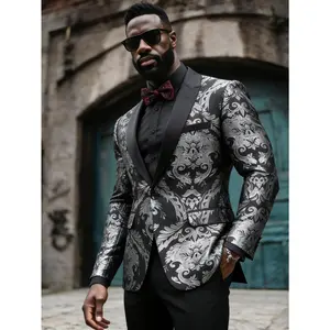 Men's Suit Floral Paisley Tuxedo 2 Piece Regular Fit Dinner Jacket & Pants Set for Wedding Prom Groom Formal Party
