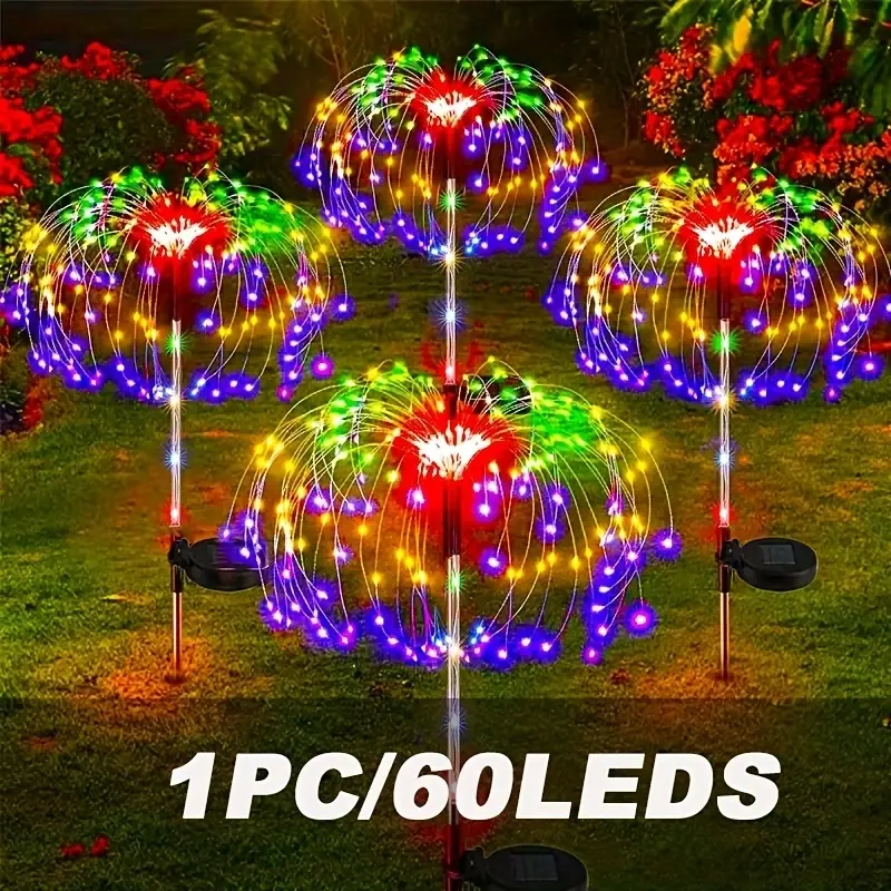 60-LED Solar Fireworks Lights, Outdoor Firework Lights, Solar Landscape Lights, Garden Decorative Light, Outdoor Decoration Light, Solar Illuminated, Flashing, Perfect for Garden, Patio, Lawn Parties, Weddings & Christmas Decor