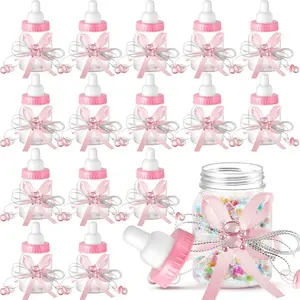 48 Pcs Baby Shower Bottles Mini Milk Bottle Plastic Bear Candy Bottles with Ribbon Baby Shower Wedding Gift for Guest