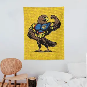 Club América Eagle Mascot Wall Tapestry, Las Águilas Champion Soccer Decoration, 1pc Yellow Vintage Style Football Fan Wall Hanging, Mexican Soccer Club Mascot Room Decor, Trophy Celebration Graphic Banner, High-Definition Soccer Fan Cave Backdrop