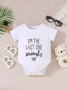 Newborn Summer Short Sleeve Onesie Bodysuit, Unisex Gender Neutral Baby Soft Skin-Friendly Jumpsuit, Cute Fitted Design, I'm the Last One Slogan