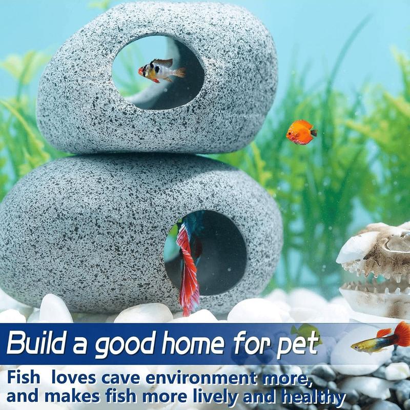 Aquarium Cave Rock Decoration Fish Tank Accessories, Hideaway Bowl for Shrimp Cichlid Small Fish, Decorative Stone House for Aquariums