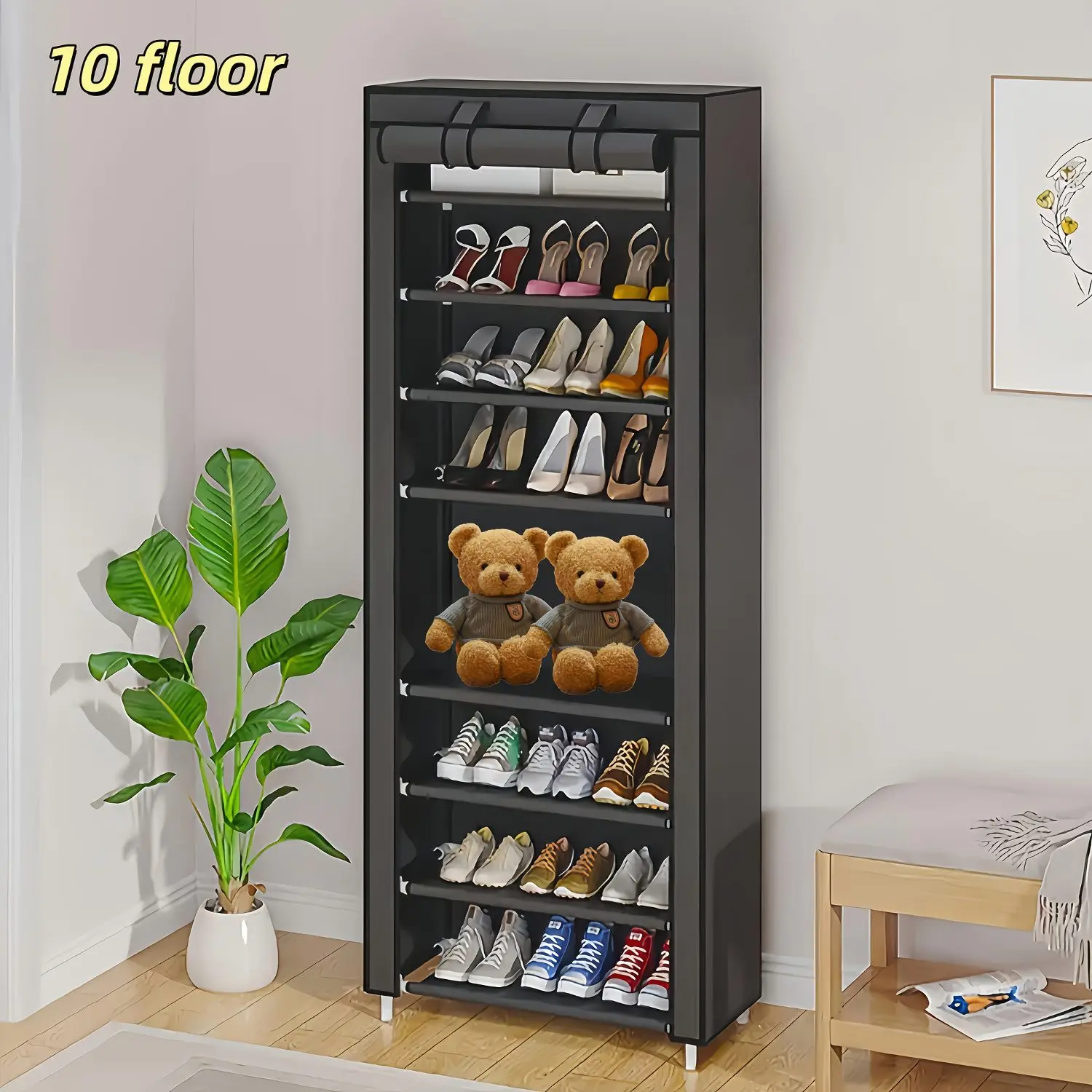 6/8/10 Layer High-Capacity Shoe Rack, with Dust Cover, Multi-Functional Storage Rack, Pipe Diameter 12Mm, Shoe Rack at The Door Saves Space, Easy to Assemble, Suitable for Household Shoe Racks And Wardrobes
