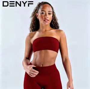 Women's Ultra-Soft Nylon Seamless Bandeau Yoga Bralette Set, Strapless Workout Activewear for Gym Fitness