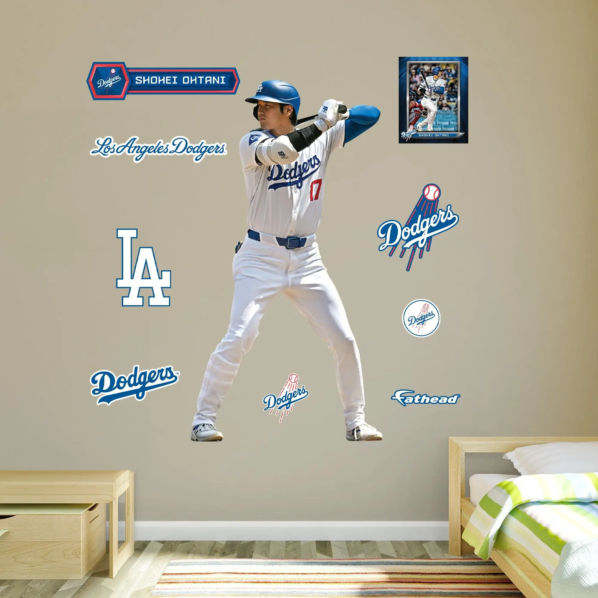 Shohei Ohtani At Bat Decorative Team-Themed Wall Stickers - RealBig Collection - Official MLB Los Angeles Dodgers - Reusable Removable Vinyl Room Living Room Home Decor