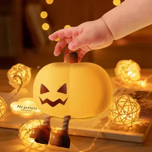 Night Light for Kids,EasterEggLight Decorations Outdoor,Mini LED Pumpkin Lamp with 3 Level Dimmable,Nursery Nightlight for Kids,Silicone Rechargeable Bedside Touch Lamp,for Kids Father's Day Gift