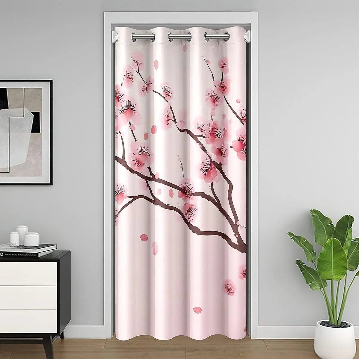 Cherry Blossoms Door Curtain Doorway Privacy,Pink Floral Door Drape,Japanese Spring Closet Curtain,Pale Pink Blossom Petal Branch Floral Curtain Women Men Romantic