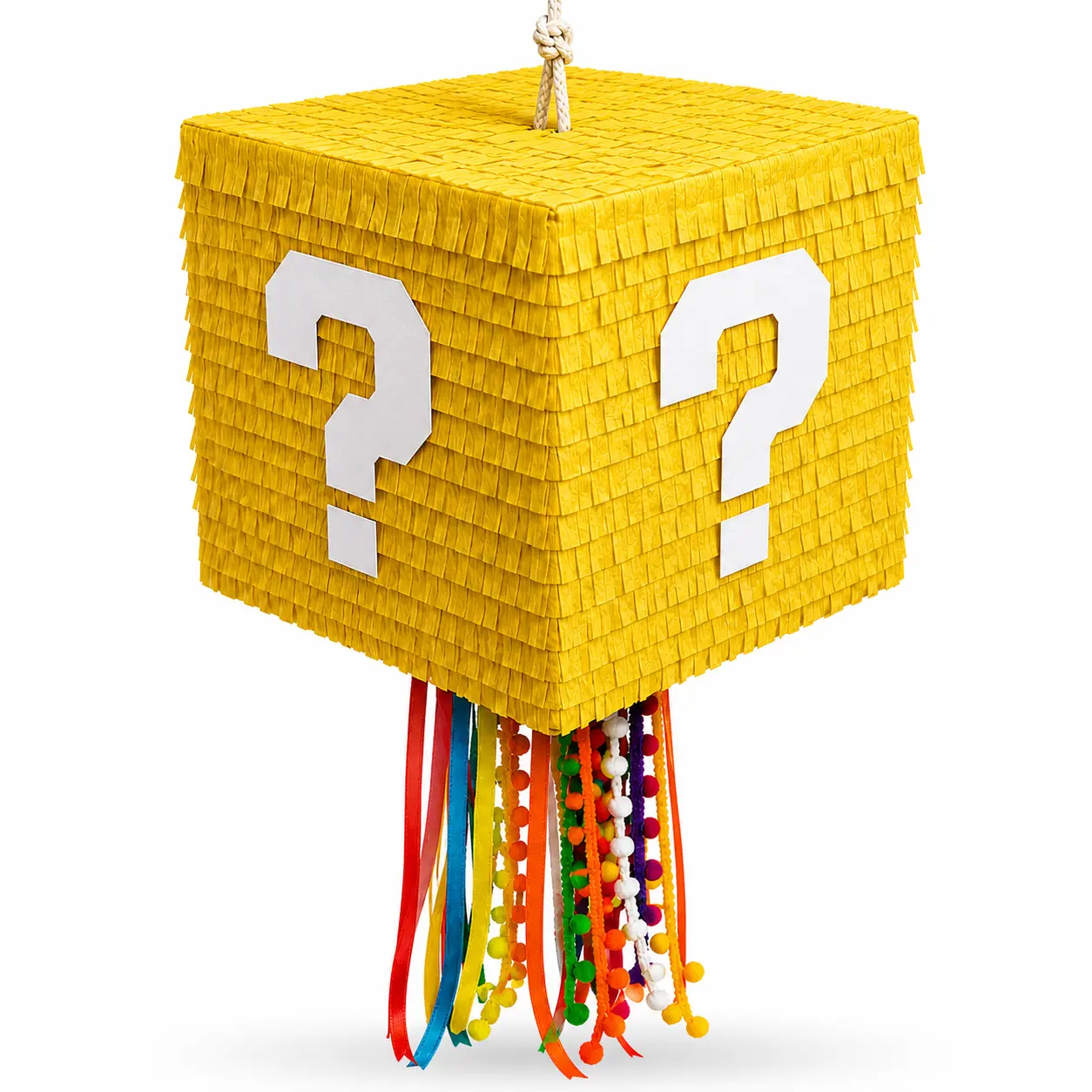 Gaming Mystery Box Piñata – Handmade Glow in the Dark Question Mark Piñata, Pull String, Birthday Party Decoration for Gamers
