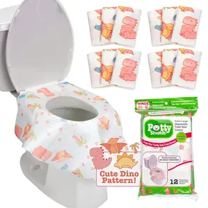 Potty Shields Toilet Seat Covers Disposable (12 pk, Dinosaurs)- XL Waterproof Toilet Cover for Toddlers, Kids & Adults-Portable & Individually Wrapped