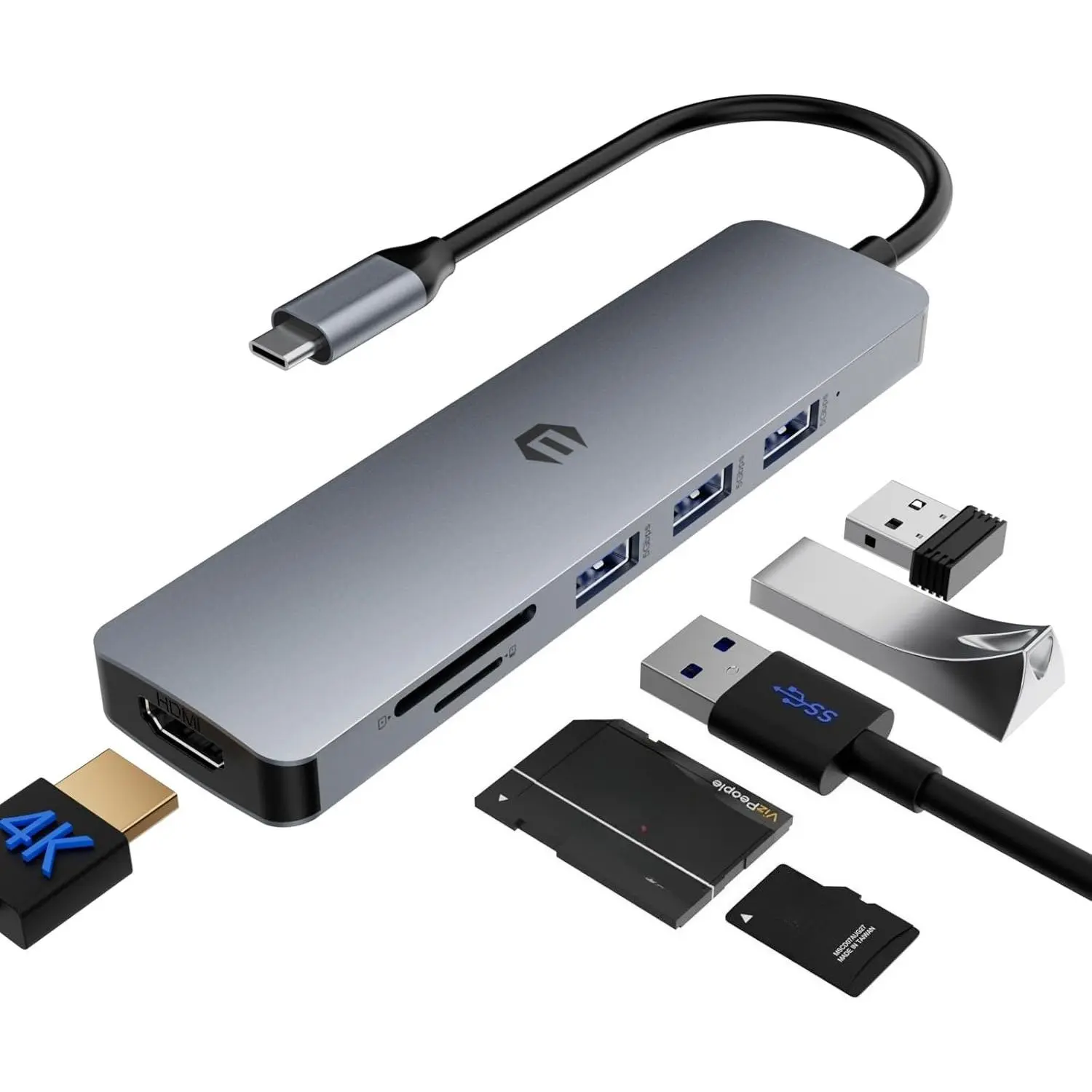 USB C HUB, TOTU 6 in 1 Docking Station USB C Adapter with 4K HDMI, 3 USB 3.0 Up to 5Gbps, SD&TF Card Slot, Compatible for USB C Laptops and Other Type C Devices