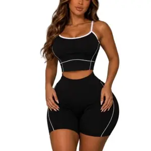 Jade set -  2-Piece Jade Biker Short Set, Casual Wear Clothes, Soft Buttery Stretch Fabric, Contrast White Contour Piping, High-Waisted Sculpting Shorts