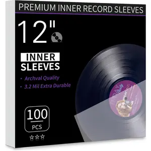 Vinyl Record Inner Sleeves, 100 Anti Static 12" LP Vinyl Inner Sleeves, Premium Protective Plastic Vinyl Sleeves Albums Covers for 33 RPM Record Protection Collection Storage Vinyl Lovers Gift