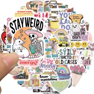 Funny Stay Weird Letter Pattern Sticker, Funny Stickers, 50pcs/set Cute Cartoon Sticker, Decorative Sticker for Water Bottle, Laptop, Phone Case, Cellphone, Smartphone, Screen Protector