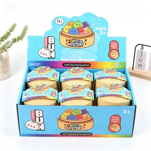 6 Pack Glitter Squishy Dumpling Toys, Colorful Sparkly Stress Relief Squeeze Bun, Mystery Steamer Box Soft Dough Fidget Toy, Anxiety Relief Squishy Gift for Adults