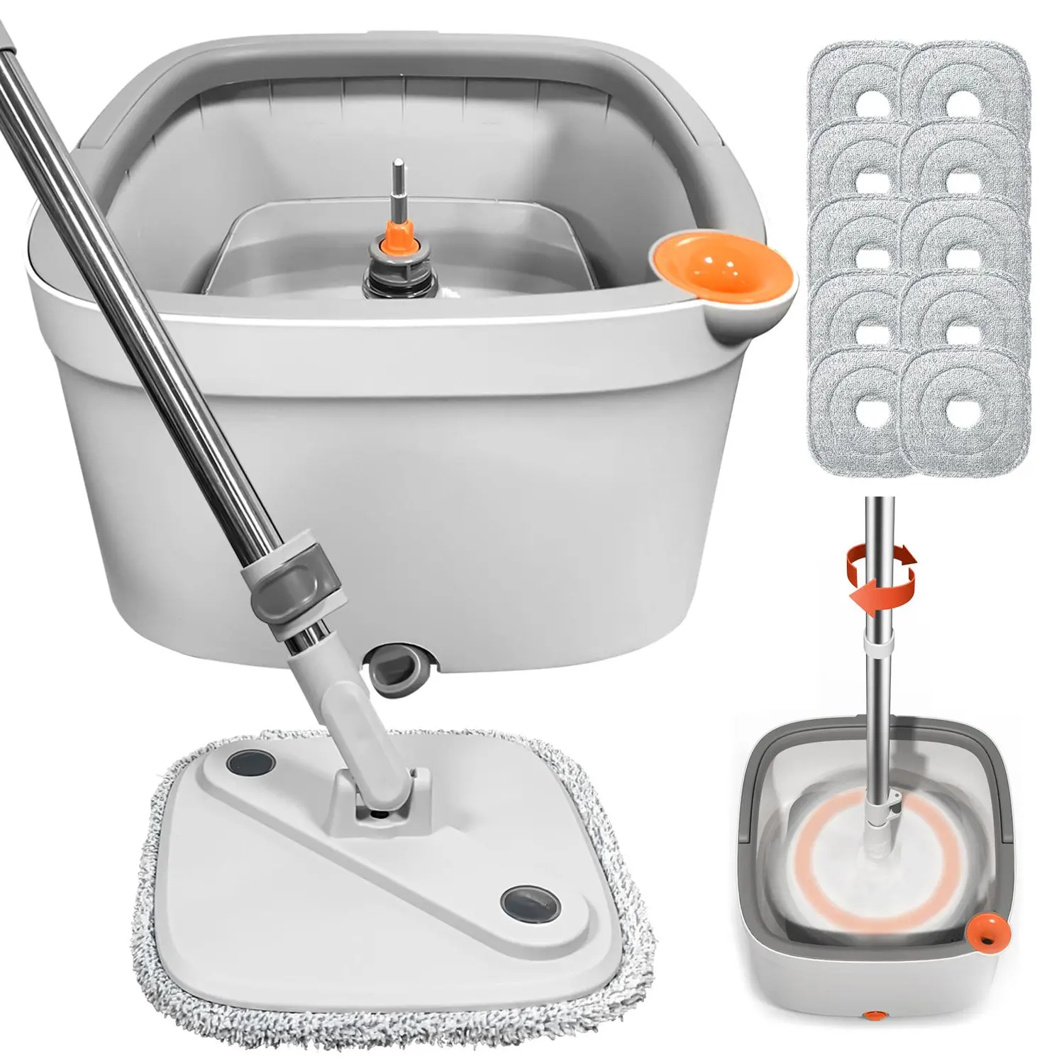 Light Gray Spin Mop with 10 mop pads