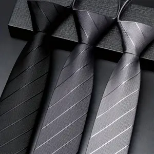 3-Pack Men's 1200-Needle Solid Color Polyester Zipper Stripe Tie Set, Classic Retro Business Versatile Tie Suitable for Work, Interviews, Banquets, etc., Black, Gray, Navy Blue, Dark Red Tie
