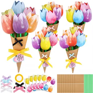 Class Pack 24/36/48 Pcs DIY Flower Bouquet Kit DIY Flower Craft Bulk Make Your Own Handmade Bouquet for Graduation End of School Year Teacher Appreciation Summer Camp Group Activity for Girls and Boys Ages 4-12