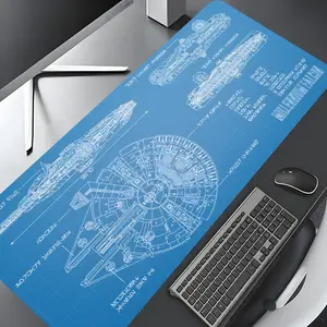 Spaceship Blueprint Design Large Gaming Mouse Pad,Aesthetic Desktop Drotection Pad,Washable Rubber Pad Non-Slip Lock Edge Multi-Size Mouse Pad Suitable For Home Office, Good Gift for Family and friends, Gaming Desk Accessory
