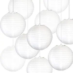 White Paper Lanterns 10 count size of 12" Chinese Round Paper Hanging Decorations Ball Lanterns Lamps for Home Decorations, Parties, and Weddings