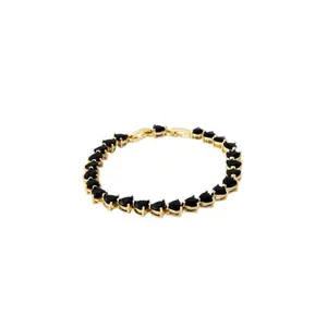 Gold Filled Tennis Bracelet • Heart Design with Black Cubic Zirconia • Polished Gold Finish • 8 Inch