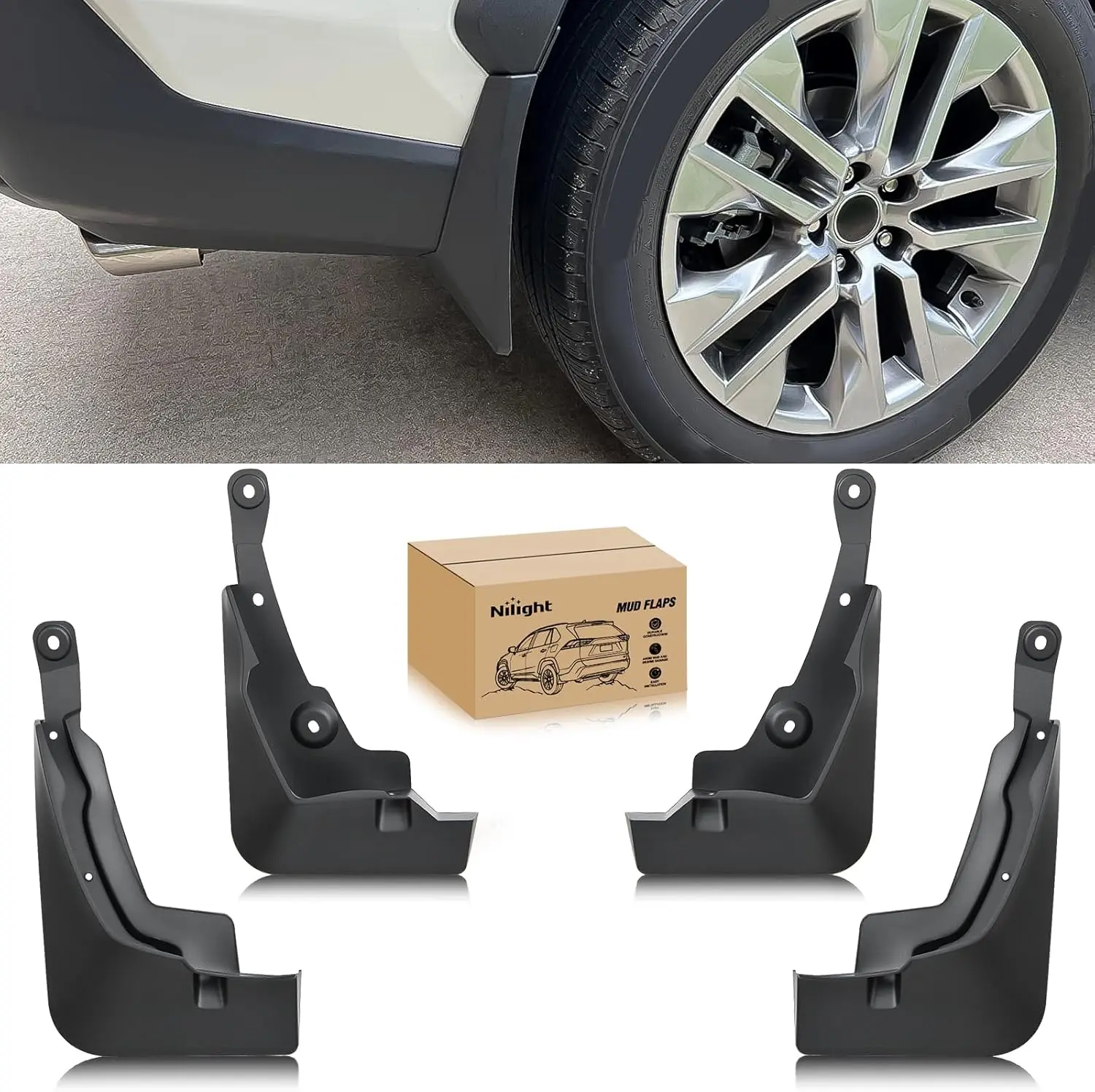 Nilight Black Mud Flaps & Splash Guards for Toyota RAV4 2019-2025 Vehicle, No-Drilling Modern Car Accessories, PP+Polypropylene Durable Precision Fit Front & Rear Wheel Protection, Quick Assembly Required, 24/7 Customer Support
