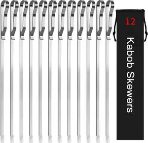 Kabob Skewers 17" Stainless Steel Long BBQ Barbecue Skewers, Flat Metal Kebob Sticks Wide Reusable Grilling Skewers for Meat Chicken,Set of 12 with...