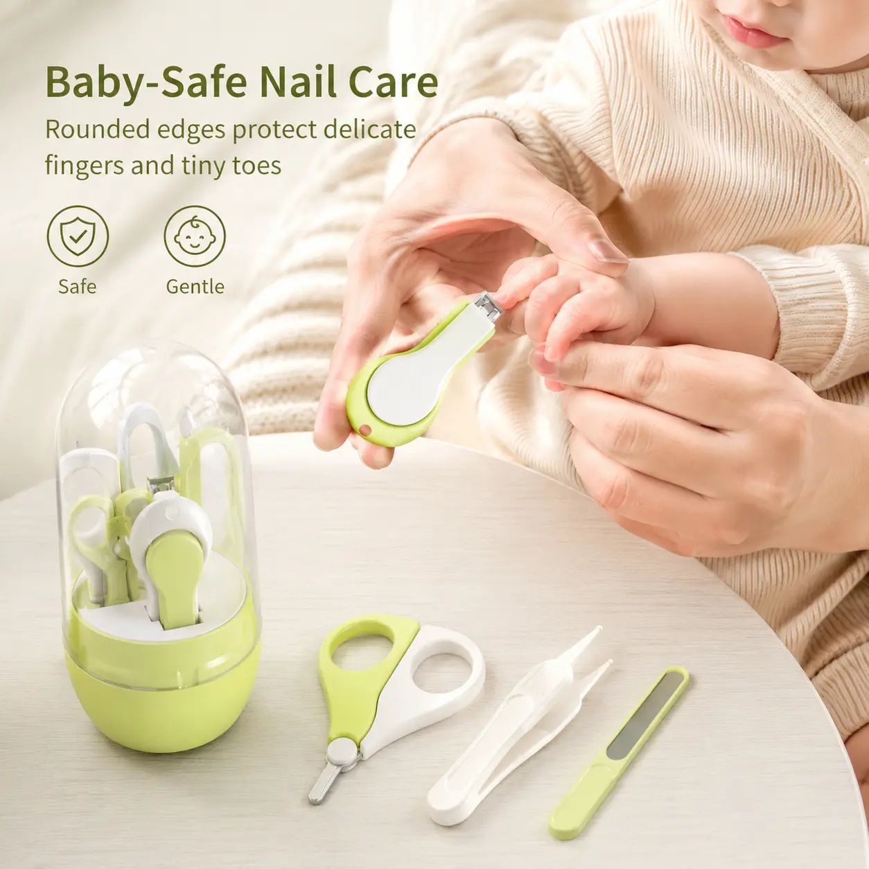 1 Set Nail Grooming Tools, rounded edge design, frosted polished finish, smooth trimming, with clear storage case for daily gentle nail care use