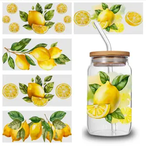 5 Sheets Lemon Leaf UV DTF Stickers Themed UV DTF Transfer Paper - Waterproof & Scratch Resistant, 3D Crystal Clear Decals for Glass Cups, Mugs, Laptops, Refrigerators clock