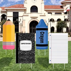 Pinkunn 4 Pcs 20 Inches Kindergarten Graduation Decorations Pencil Crayon Composition Notebook Yard Signs Back to School Yard Decoration Photo Props for Preschool Outdoor Lawn Daycare Classroom Decor