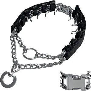 Prong Training Collar for Dogs, Adjustable Dog Pinch Collar with Quick Release Buckle, No Pull Collar for Small Medium Large Dogs, Extra Link and Caps (M/L(17-23" Neck, 3.2mm), Black)