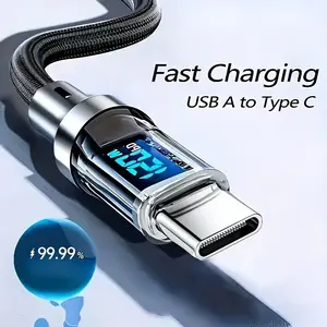 120w 6a Fast Charging Cable, USB Type-C with LED Display, Quick Safe Charging Solution, Smooth Surface, Flat Shape
