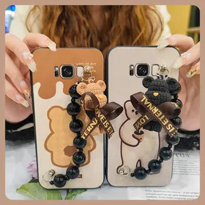 Black pearl pendant soft case Phone Case For Samsung Galaxy S8/SM-G9500 Waterproof Cartoon Back Cover silicone cute Simplicity Skin-friendly feel Bear bracelet Anti-knock
