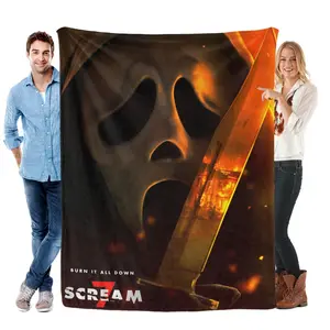 Scream 7 Ghostface Flannel Blanket Horror Movie Throw with Iconic Ghostface Mask & Fiery Knife Design – Ultra-Soft, Cozy, and Perfect for Horror Fans, Bedroom Decor, and Gifting, Ideal for Year-Round Snuggling.