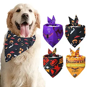 4PCS Fall Dog Bandanas,Halloween Dog Bandanas,Pumpkin or Spider Web Bibs,Holiday Pet Scarf for Boy and Girl Dogs,Thanksgiving Pet Outfit for Medium to Large Dogs