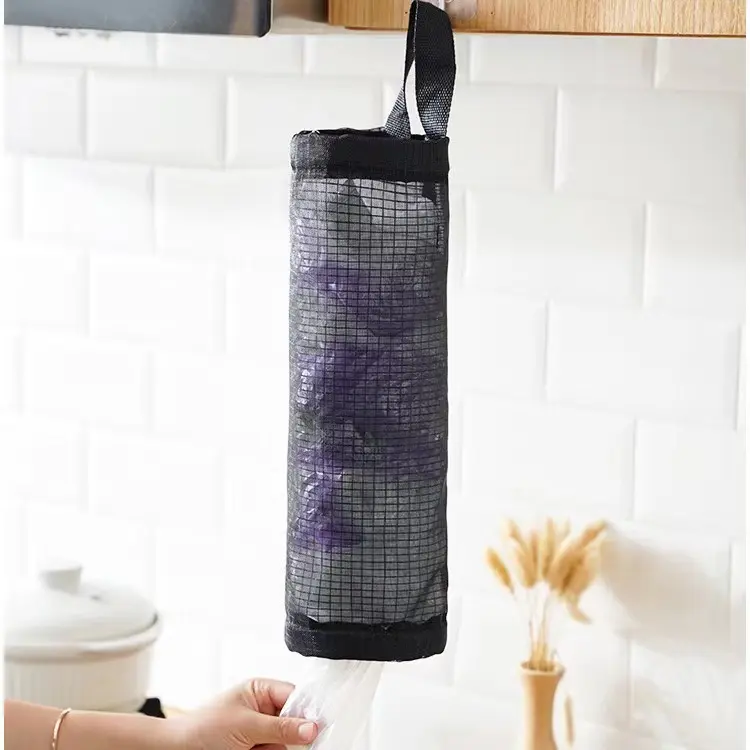 Mesh Hanging Plastic Bag Holder, 1 Piece Trash Bag Organizer, Mesh Hanging Storage Dispenser, Kitchen Utensils & Gadgets, Kitchen Accessories