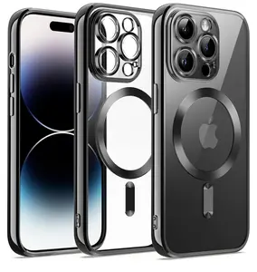 Soft Clear Case for iPhone 15 /i15 Plus /i15 Pro/ i15 ProMax  Coaera Lens Full Protection ,Compatible with MagSafe wireless Charging ,Shockproof Electroplated TPU Phone Cover(Black)