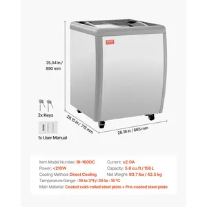 VEVOR Commercial Ice Cream Display Case, 5.6 Cu. ft Chest Freezer, Restaurant Gelato Dipping Cabinet Top Deep Freezer with Locking Casters, Sliding Glass Door, LED Lighting, Hold 4 Ice Cream Tubs