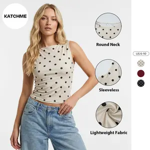 Katch Me Women's Vibrant Round Neck Polka Dot Sleeveless Flattering Top, Summer Versatile Tank Top for Daily Wear, Soft Going Out Outfit Streetwear