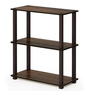 TURN-S-TUBE Storage Shelves, 3-Tier Book Shelf, Corner Shelf, Toolless Open Shelves, for Organization and Storage, Living Room, Garage, Home Office, Walnut -