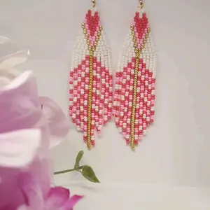 Beaded Elegant Pink Color Earrings  Made with Zcech glass beads