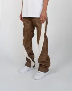 EPTM Stacked PU Twist Pants Brown