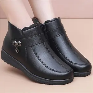 Lab [Comfortable Round Toe Slip-On Boots] Chic Women's Fleece-Lined Winter Booties - Comfortable Slip-On Ankle Boots with Side Zipper, Round Toe & Thick Sole, Faux Cover