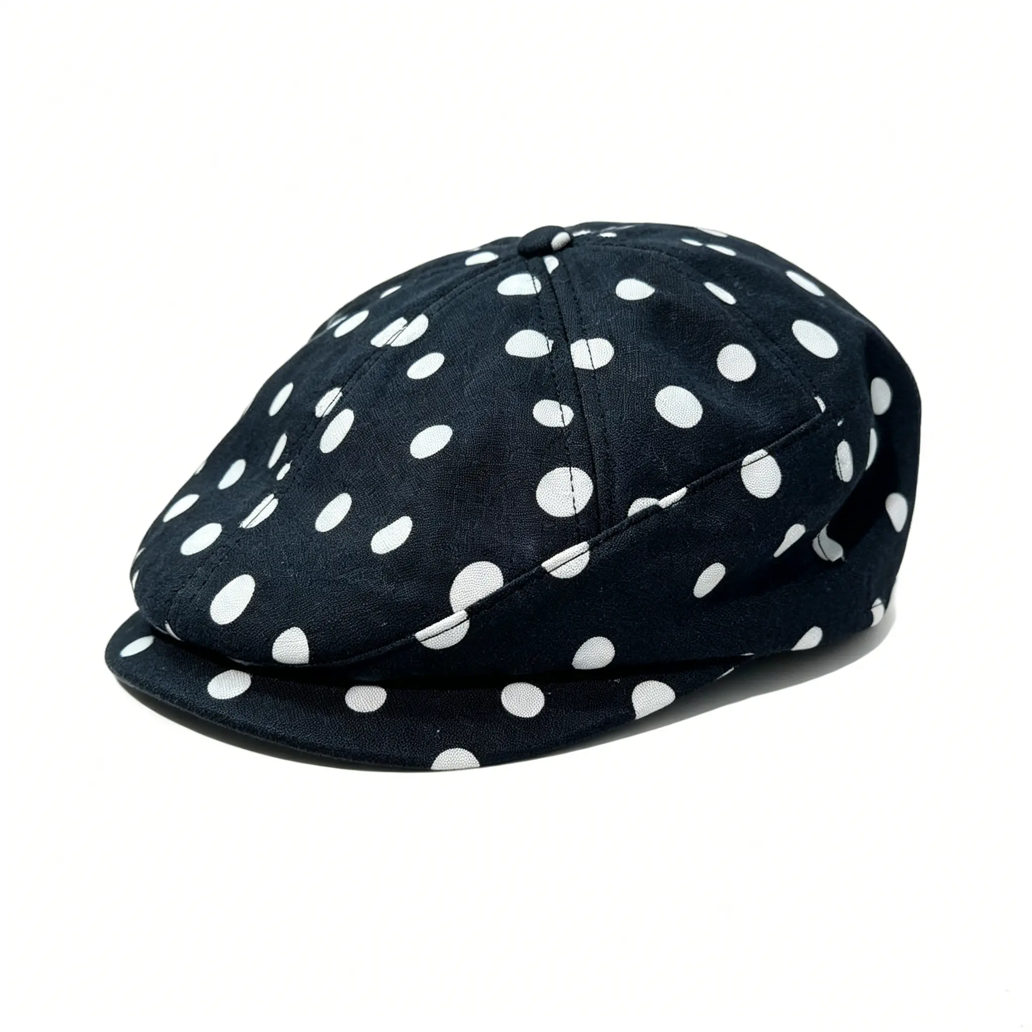 Black White Polka Dot Vintage Newsboy Cap, Y2K Baker Boy Short Brim Soft Washed Hat, Unisex Trendy Streetwear Sun Hat for Girls Daily Retro Outfit