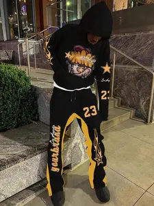 Two-piece Set Men's Star & Letter Print Drop Shoulder Hoodie & Drawstring Waist Sweatpants, Hooded Sweatshirt Set, Regular Fit Casual Fashion Cozy Breathable Outfits for Daily Wear, Men's Clothes for Fall & Winter, Target Suit Set