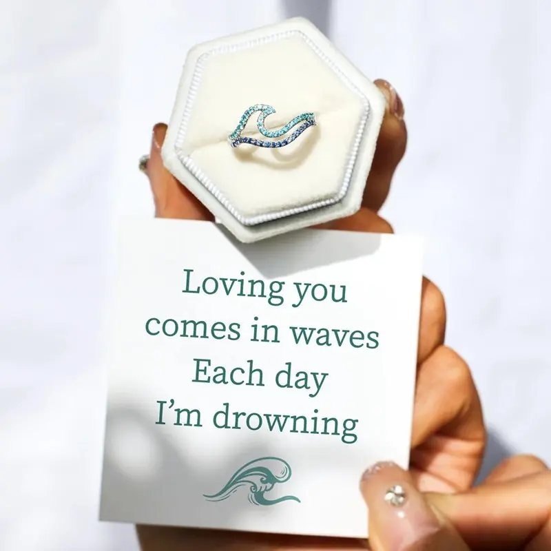 Blue Ocean Wave Ring for Women, Loving You Comes in Waves Ring, Romantic Gift for Her