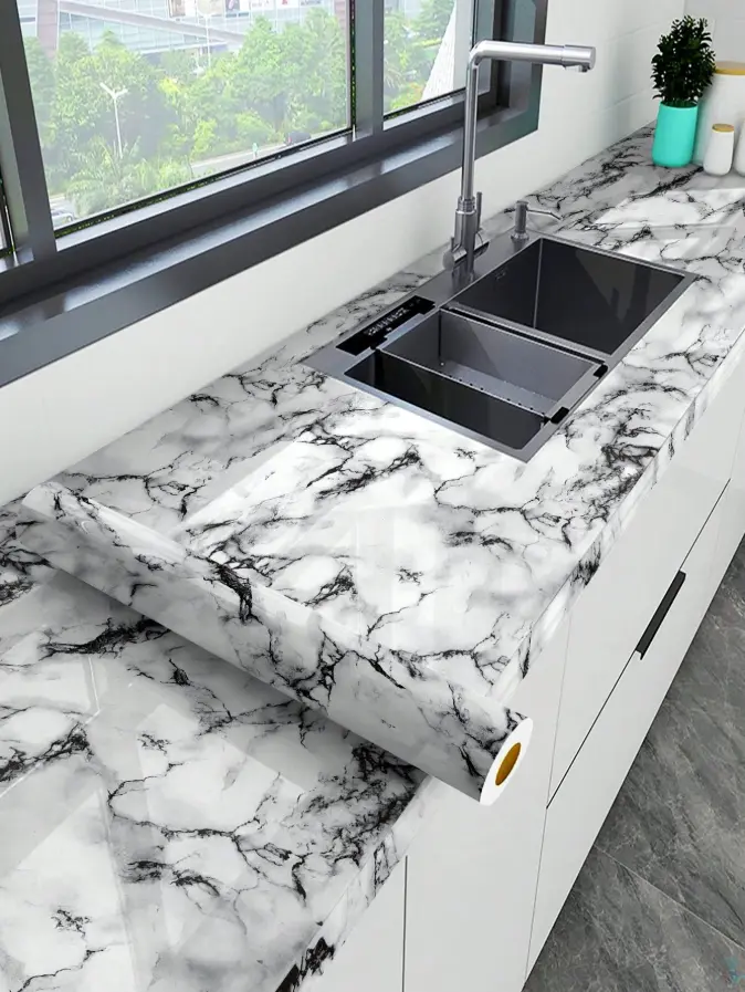 1PC Marble Pattern Self-Adhesive Wallpaper | Waterproof & Oil-Resistant Decorative Film | Peel & Stick Drawer, Countertop, Cabinet & Wall Covering for Home Decoration