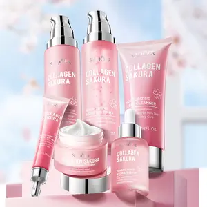 Collagen Sakura Moisturizing Revitalizing Six Piece Set - Hydrating Skin Care Kits for Radiant Glow & Plump Smooth Skin